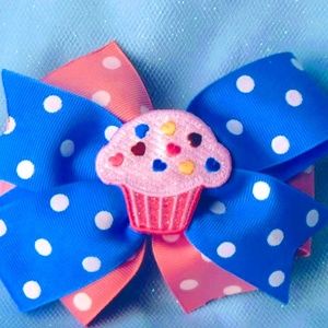 Pink and Turquoise Polka Dot Cupcake bow